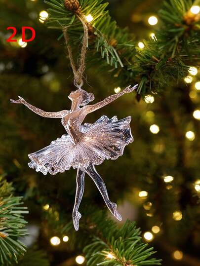 1pc/2pcs 2D Shiny Dance Style Acrylic Christmas Tree Pendant - Elegant Holiday Decoration, Non-Stackable, Perfect For Home Or Vacation, Stylish 2D Flat Design, Not 3D,Christmas Decorations,Christmas Tree Hanging Ornemants