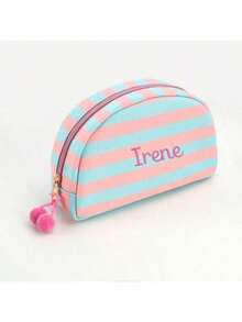 (Thêu theo yêu cầu) 1 Túi đựng đồ vệ sinh cá nhân hình vỏ sò kẻ sọc mới, màu sắc tươi tắn như bánh macaron, có khóa kéo và túi đựng mỹ phẩm cá nhân hóa, túi đựng đồ vệ sinh cá nhân di động cho các chuyến đi, thiết kế quả bông màu ngẫu nhiên, món quà dễ thương cho gia đình, bạn bè, sinh nhật và các ngày lễ. , Túi đựng đồ du lịch - Nhiều màu - Xem 8