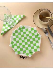 مناديل ورقية قابلة للتخلص منها ذات نمط مربعات أبيض وأسود، لحفلات سباق السيارات وللاستخدام المنزلي اليومي