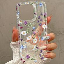 1个紫色花卉和白色花朵透明防摔TPU手机壳，兼容苹果17、16、15、14、13、12、11 Plus Pro Max系列，个性化INS风格保护套，简约TPU防摔时尚保护壳，高颜值设计，生日礼物，节日礼物 - 無色 - 查看 1