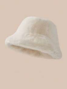 1. Chapéu de pelúcia feminino, grosso, rosto pequeno, chapéu tipo balde com acabamento em pele sintética, combinado com punhos de manga alargada de malha, quente para acessórios de inverno