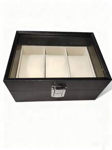 男士手表盒，三格手表展示盒，男士手表收纳盒，带玻璃盖的三格手表架，哑光黑。