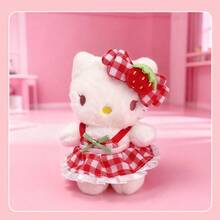 Miniso Llavero con figura de Hello Kitty de 4 pulgadas sentada con diseño de fresa y lazo, tacto suave, accesorio portátil para bolso (1 pieza) - Multicolor - Ver 4