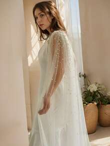 1 paire de châle voilé perlé fait main, cape/châle de mariée, long châle pour occasions formelles pour couvrir les bras - Châle de perles - Voir 8