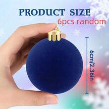 6pcs/12pcs Flocked Christmas Ornament Balls, Plastic Christmas Decorative Hanging Ornaments (Navy Blue) - Navy Blue - View 3