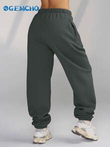 GEMCHO 弹性腰带抽绳运动裤，适合毕业季、返校季、女教师春季服装。 - 深灰色 - 查看 2