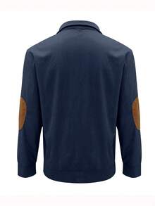 Camisa polo casual de manga larga con contraste de color para hombre - Agua verde azul - Ver 2