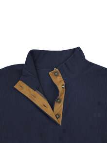Camisa polo casual de manga larga con contraste de color para hombre - Agua verde azul - Ver 3