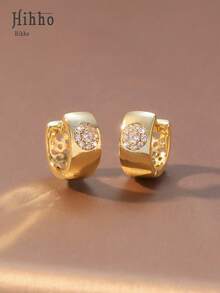 Hihho 1 par de pendientes de aro elegantes y de moda con patrón redondo de cobre y circonita, diseño clásico de pendientes decorativos para mujer, regalo festivo, regalo de joyería para Navidad y Acción de Gracias - pendientes - Ver 2