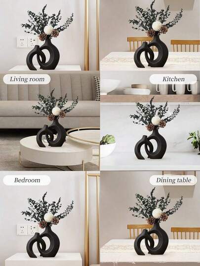 Bohemian Geometric Ring Art Vase In Multiple s, Couples Set Vase, Matte Moderne Perfect Living Rooms Or Creative Spaces Interior ers Aesthetics Enthusiasts, Personalized Display Of Dried Flowers Artistic Bouquets, Distinctive Home Ho warming Ornament view 3