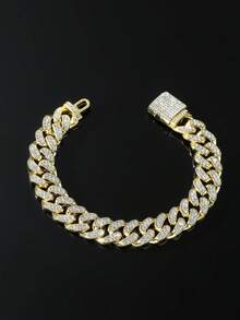 1 Set Men's 13mm Wide Hip Hop Style Fully Iced-Out Cuban Link Chain Necklace And Bracelet Set - Style a - View 5