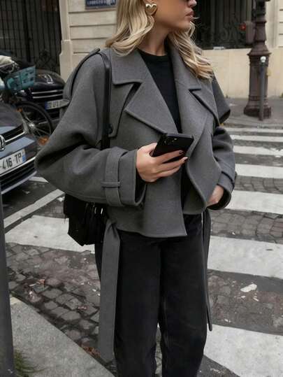 女士休闲宽松双排扣翻领短外套