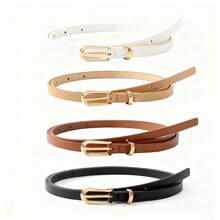 4pcs/Set Simple Small Belt Women's Jeans New Belt Women's Multi-Color PU Leather Alloy Thin Belt Women's Fashion Belt Versatile Decorative DressWomen's Belt Set  School Fall, Autumn, Halloween Christmas Gifts - 彩色 - 查看 2