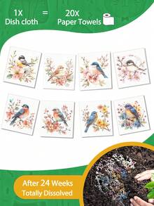 1/2/4/6/8pcs Pretty Birds/Fruits/Flowers/Christmas Birds Swedish Dishcloths For Kitchen Reusable Compostable Kitchen Cloth Made In Sweden Cellulose Sponge Swedish Dish Cloths For Washing Dishes Reusable Paper Towels Washable - Multicolor - View 24