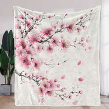 Ultra-Soft Pink Flannel Tapestry With Peach Blossom Design For Room Decoration And Wall Decor- A Cozy Blanket And Wall Hanging For Friends To Enhance Home Aesthetic With Artistic Style And Warmth, Digital Printing 280gsm, Cherry Blossom Flannel Blanket,  Plum Blossom Plush Blanket- Cozy Winter Gift, Valentine'S Day Gift - 多色3 - 查看 1
