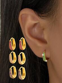 Vaerine 1 Cặp bông tai tròn thiết kế tinh tế, nhẹ, tối giản, sáng bóng cổ điển bằng bạc Sterling 925 Cubic Zirconia tông vàng dành cho nữ, thích hợp cho các buổi hẹn hò, tiệc tùng, đeo hàng ngày, làm quà tặng phụ kiện để khoe nét quyến rũ - Vàng - Xem 2