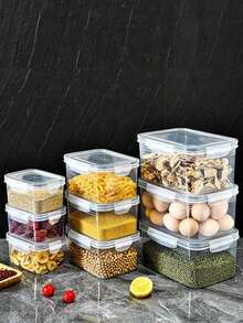 1 pieza/3 piezas Cajas de almacenamiento para refrigerador con tapas, cestas de drenaje extraíbles, divisores de alimentos multifuncionales, recipientes de almacenamiento de alimentos de plástico para organizar el refrigerador y almacenar bebidas, frutas, verduras, carnes, ensaladas, utensilios de cocina, artículos de despensa, adecuado para uso en exteriores, campamento - Transparente - Ver 5