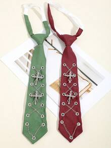 1件男女通用十字架和心形水钻装饰项链吊坠，适合街头、摇滚音乐会、万圣节派对、暗黑主题派对、摄影等场合。 - A - 查看 5