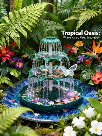 Julklapp till trädgården, 2025 ny 3,5W solcellsfontän i 3 nivåer med avtagbart vattenfall och automatisk bevattning, soldriven fågelbadsmatare för utomhusträdgård, uteplats, trädgårdsdekorationer, juldekorationer