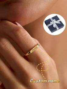 1 Piece Of Personalized Name Ring, Exquisite Name Ring, Custom Ring, Engraved Ring, Name Jewelry, Women's Ring, Personalized Gift, Gift For Her, Valentine's Day Gift, Mother's Day Gift, Anniversary Gift, New Year's And Birthday Gift. - Multicolor - View 12