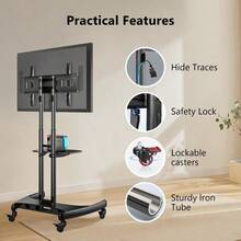TV Stand Height Adjustable Trolley 32'' -75Inch TV Screen Size, Steel Floor Monitor Stand With Wheels, Mobi... - B0091MEPSG - View 4