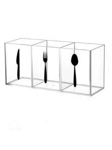 1 hộp đựng dao kéo Acrylic, giá đựng thìa và nĩa trong suốt, hộp đựng dao kéo ba ngăn tinh tế, giá đựng dao kéo bằng nhựa dễ vệ sinh, hộp đựng đồ bạc lớn thích hợp sử dụng tại nhà, giỏ, thùng và hộp đựng để sắp xếp đồ đạc trong nhà - Nhiều màu - Xem 4