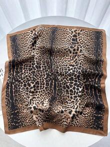 1-Piece Luxury Brand Leopard Print Square Scarf, Women's Silk Imitation Scarf, Casual Versatile Decorative Small Scarf - 豹紋 - 查看 2