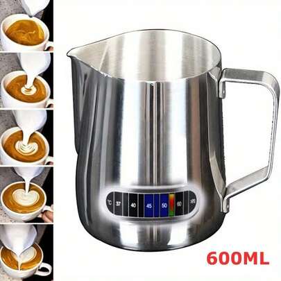 1Pc Coffee Milk Frothing Jug Frother Latte Container Metal Pitcher With Thermometer