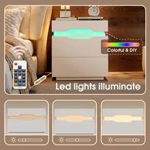 Devoko Nightstand With Charging Station, LED Light And 2 Drawers - 查看 4
