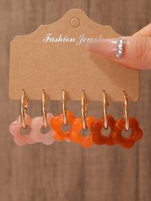 6-18件彩色多巴胺树脂花朵耳环，时尚简约优雅百搭耳环，适合女性日常佩戴 - 彩色 - 查看 5