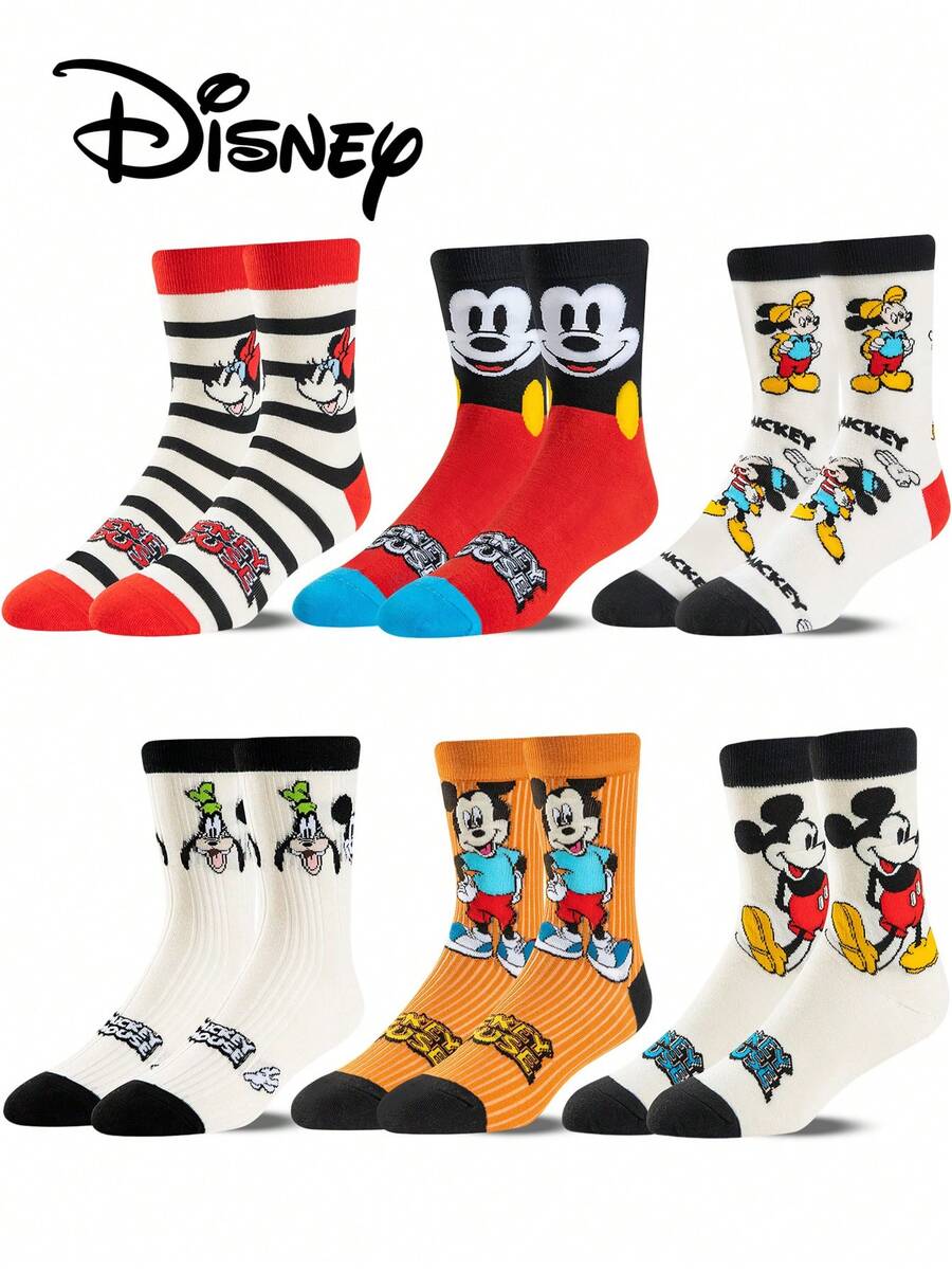 Disney 6/3/1 Pair Authentic Mickey Mouse New Year Gift Socks, Cartoon Christmas New Year Animation Socks For Men, Novelty Interesting Socks, Socks