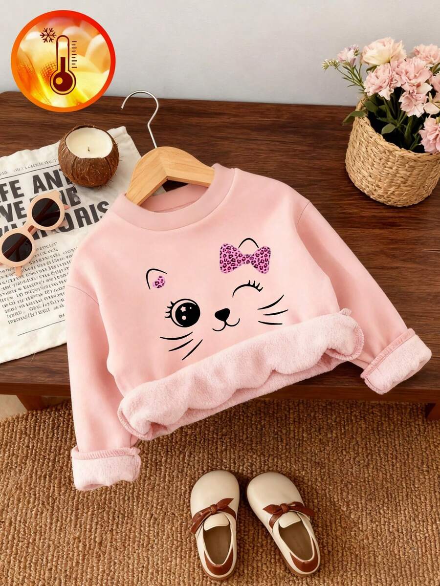 1件幼儿女童休闲印花圆领套头衫卫衣，秋冬季 - 可爱的婴儿连帽卫衣为每个孩子带来欢乐和幸福！