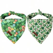 Style Paws Dog Spring Bandanas 2Pcs Washable Cotton Triangle Summer Lemon Dinosaur Puppy Scarfs For Small Medium Large Dogs And CatsChristmas - Chiếc mũ ma thuật cỏ ba lá đầy màu sắc - Xem 1