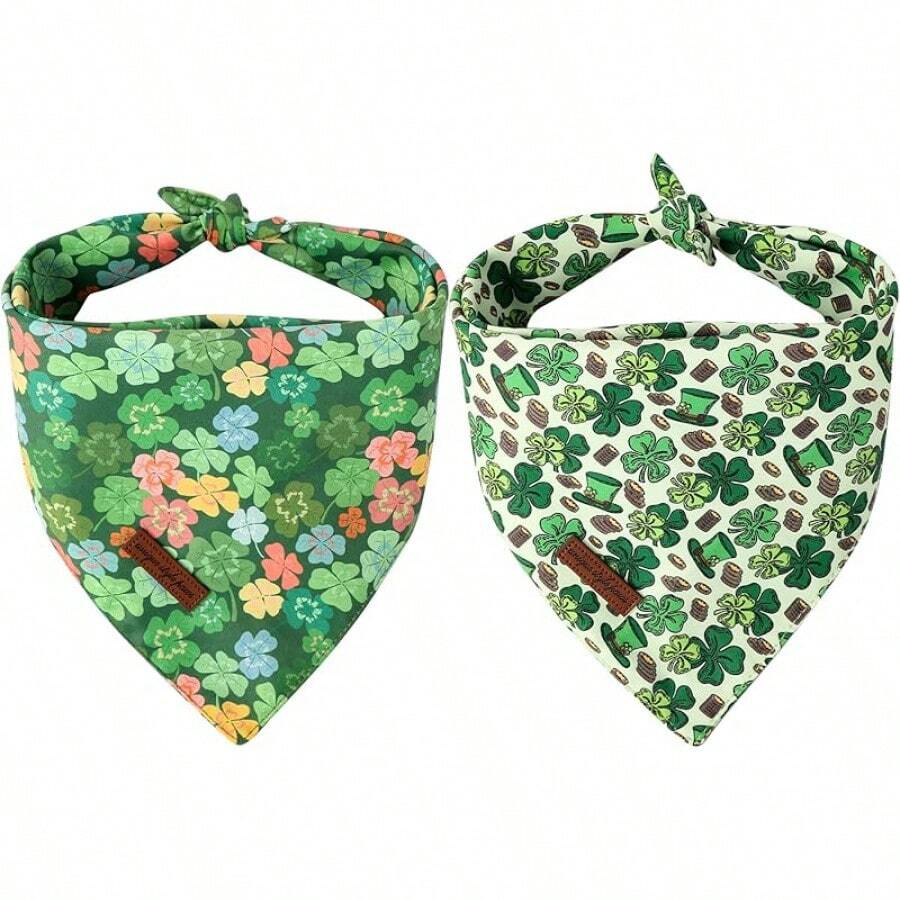 Style Paws Dog Spring Bandanas 2Pcs Washable Cotton Triangle Summer Lemon Dinosaur Puppy Scarfs For Small Medium Large Dogs And CatsChristmas - Chiếc mũ ma thuật cỏ ba lá đầy màu sắc - Xem 1