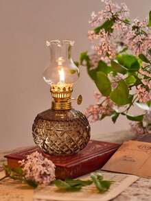 1pc Vintage Crystal Kerosene Lamp, Antique Oil Lamp For Indoor Use (Liquid Not Included), Retro Home Decor Garden Decor Lamp Shade, Christmas Gift, Halloween Gift, Back To School Gift, Living Room Bedroom Decoration - Decorative Lights - View 6