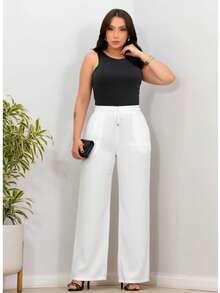 Wide-Leg Pants In DUNA Fabric With Lining, Pockets, And Elasticated Waist. - White - View 1