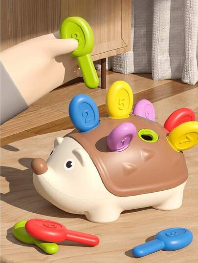 1pc Hedgehog Shaped Puzzle Toy, Includes Color Matching And Number Matching Games - Interactive Cognitive Development Toy Set, Featuring Soft Hedgehog Design, Paired With Bright Beige And Multicolored Blocks, Suitable For Children 3+ Years Old, Develops Fine Motor Skills And Problem-Solving Abilities - Ideal Birthday/Christmas Gift For Boys And Girls