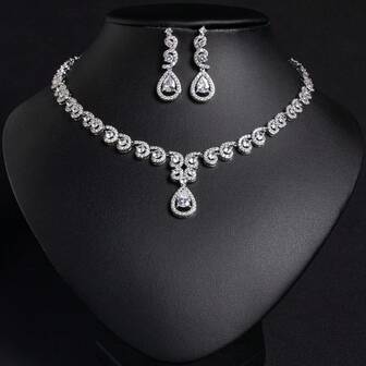 3個セット レッド/ブルー/グリーン、ファッション/高級、レディースジュエリー、レディースネックレス、レディースアクセサリー、レディースジュエリーアクセサリー、ダイヤモンドネックレス、キュービックジルコニア インレイ、ハート型、ハート、ピアス、ネックレス、キュービックジルコニアネックレス、女性/花嫁/花嫁介添人向け、結婚式/バンケット/パーティー用、レディースファッションジュエリー、レディースジュエリーセット、アクセサリーセット、ギフト