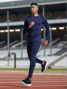 Thermounterwäsche-Set für den Winter, thermisch gefütterter Oberteil mit hohem Kragen und Leggings für Fitness, Outdoor-Sport, Wandern, Jagd, Skifahren. Langarm-Kompressionsshirt und -Tights, feuchtigkeitsableitendes Sportanzug für Herren - Königsblau - Übersicht 4