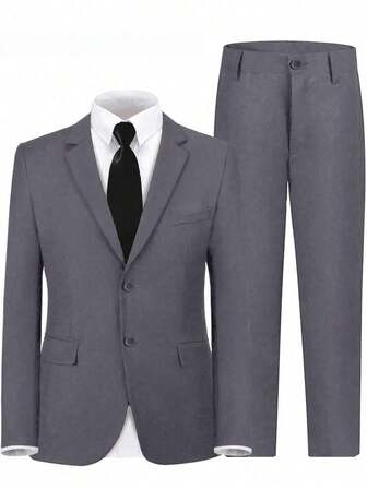 男童西服三件套幼儿礼服礼服戒指套装婚礼西装外套裤子吊带正式西服儿童灰色尺码 4-16 岁