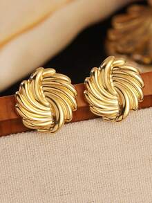 4件/3件装时尚不锈钢耳钉，独特旭日形设计，适合女性日常通勤、旅行或节日派对佩戴。 - 金黃色 - 查看 5