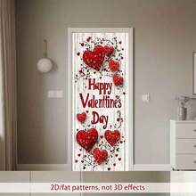 1 pieza Cubierta de puerta plana 2D Día de San Valentín, Decoración de poliéster con tema de corazón, sin necesidad de electricidad, diseño de celebración versátil para uso en interiores y exteriores - Multicolor - Ver 3