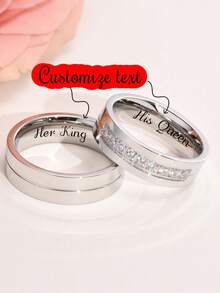 Two Stylish Engraved Stainless Steel Silver Couple Rings, Perfect For Weddings, Birthdays, And Personalized Names. Suitable For Men And Women, With Inner Band Engraving. Also Ideal For Anniversaries, Couples, Valentine's Day, Christmas, And More. Perfect For Occasions Such As Valentine's Day, Mother's Day, Birthdays, Graduations, Father's Day, Weddings, Everyday Wear, Parties, And Dances. A Casual And Fashionable Street Style - Style 3 - View 1