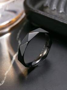 Stainless Steel Minimalist Ring 4mm Width Couple's Ring Geometric Design Polished Finish Delicate Small Ring - Silver - View 3