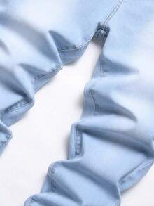 Jeans de mezclilla elástica, jeans ajustados rectos de uso diario para hombres, tela de algodón con bolsillos en ángulo, estilo versátil - Celeste - Ver 3