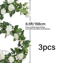 1/3pcs Elegant White Rose Garland - 78" Artificial Floral Vine For Weddings, Ceremonies & Outdoor Decor, Realistic Faux Flowers With Easy-To-Shape Petals, Reusable For DIY Projects