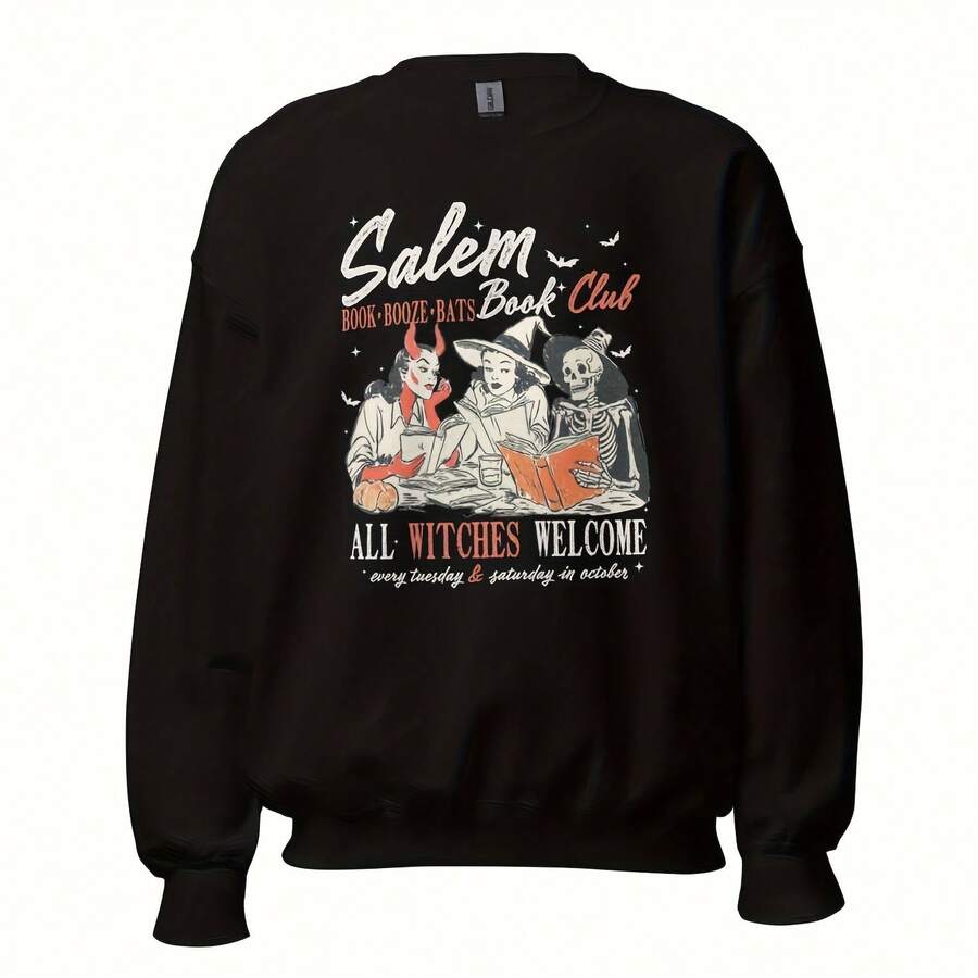 Salem Book Club ~ Unisex Crewneck Sweatshirts Printed In The USA - 黑色 - 查看 1