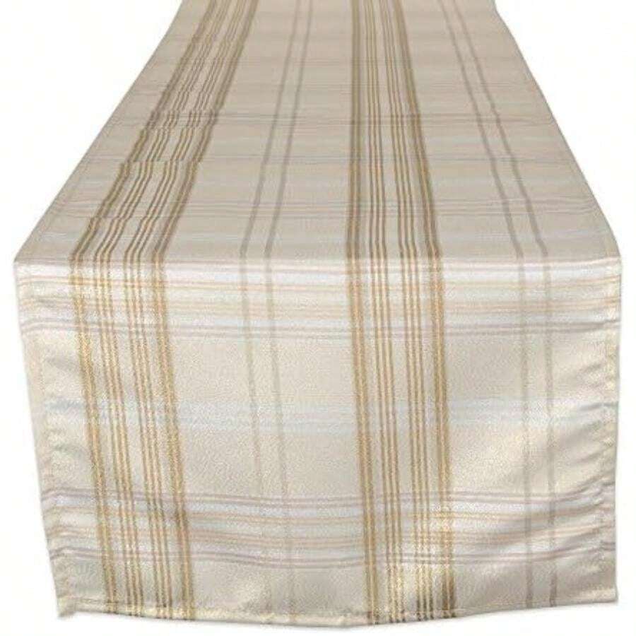 DII 100% algodón, Lavable a máquina, Mantel Individual a Rayas francesas para cenas, Verano y picnics Aire Libre, (Red Stripes), Table Runner - 14 x 72, 1(Cuadros dorados y crema) - Multicolor - Ver 1