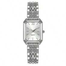 两件套女士优雅复古腕表套装 - 奢华心形链式石英表，搭配矩形表盘和不锈钢表带，经典模拟腕表，适合作为复活节礼物或日常休闲装扮。