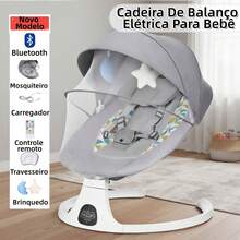 Cadeira de Descanso Balanço para Bebê com Música Mosquiteiro Controle Remoto Premium - Cinza - Visão 2